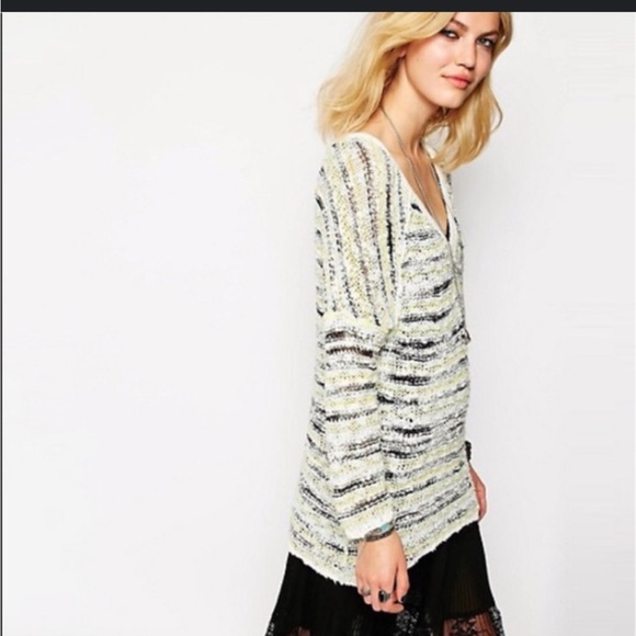 Free People Revolve Marled multi songbird boxy oversized sweater S ivory blue - Picture 6 of 7